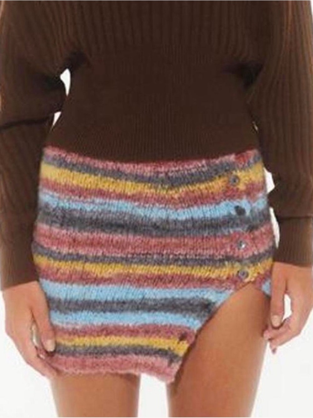 Gimaguas Multicolor Striped Knit Mini Skirt with Side Buttons
